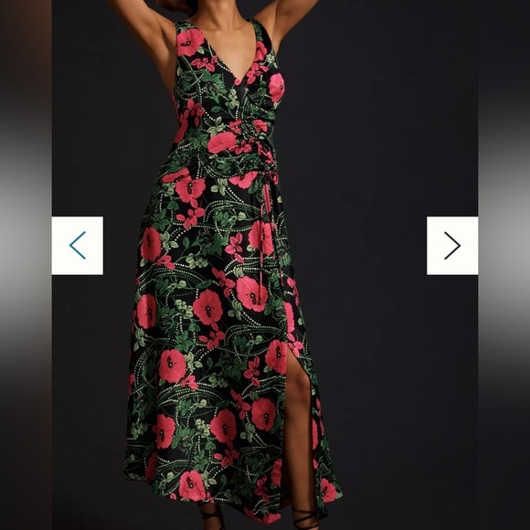 Maeve Anthropologie Satin Feel Sleeveless Ruched Floral Midi Dress Size 4 - Picture 13 of 15